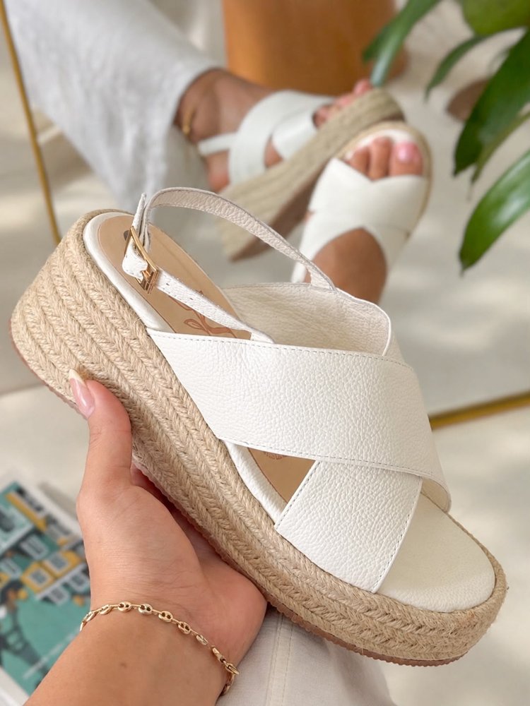 Sandalia plataforma en yute y cuero para dama, CRSTYLE